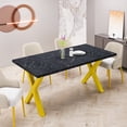 thumbnail image 5 of Square Dining Table, Modern Dining Table with Printed Black Marble Table Top+Gold X-Shape Table Leg for Dining Room, kitchen, 5 of 7