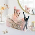 thumbnail image 3 of WOBOGO Pink Wreath Bunny Acrylic Pen Holder 4 Compartments Clear Pencil Organizer Makeup Brush Storage Case, 3 of 7