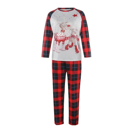 

Pybcvrrd Christmas Parent-child Pajamas Cartoon Elk Plaid Pattern Elastic Waist Festive Clothing