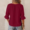 thumbnail image 5 of Womens Round Neck Half Sleeve Tops Keyhole Ruffled Cuff Retro Shirts Casual Soft Loose Fit Blouses 2XL, 5 of 7