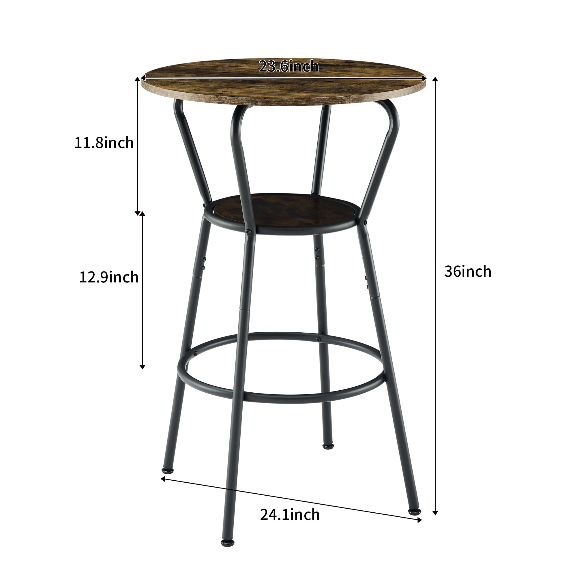 HOQBN 3-Piece Bar Table Set,Round Counter Height Table and PU Upholstered Stools with Backrest, Industrial Counter Height Dining Table and Chairs for Kitchen Breakfast,Brown
