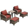 thumbnail image 4 of EAGLE PEAK 5 Piece Wicker Outdoor Patio Furniture Set, Patio Set with 2 Patio Chairs, Side Table, and 2 Ottomans, Brown/Red, 4 of 8