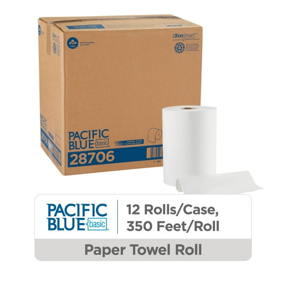 Pacific Blue Basic® Paper Towel Roll by GP PRO (Georgia-Pacific), White, 28706, 350 Feet Per Roll, 12 Rolls Per Case