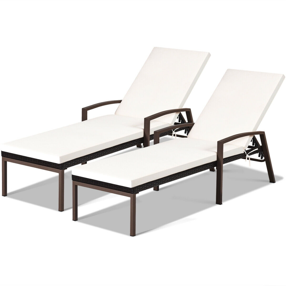 costway outdoor rattan lounge chair chaise recliner adjustable cushioned patio