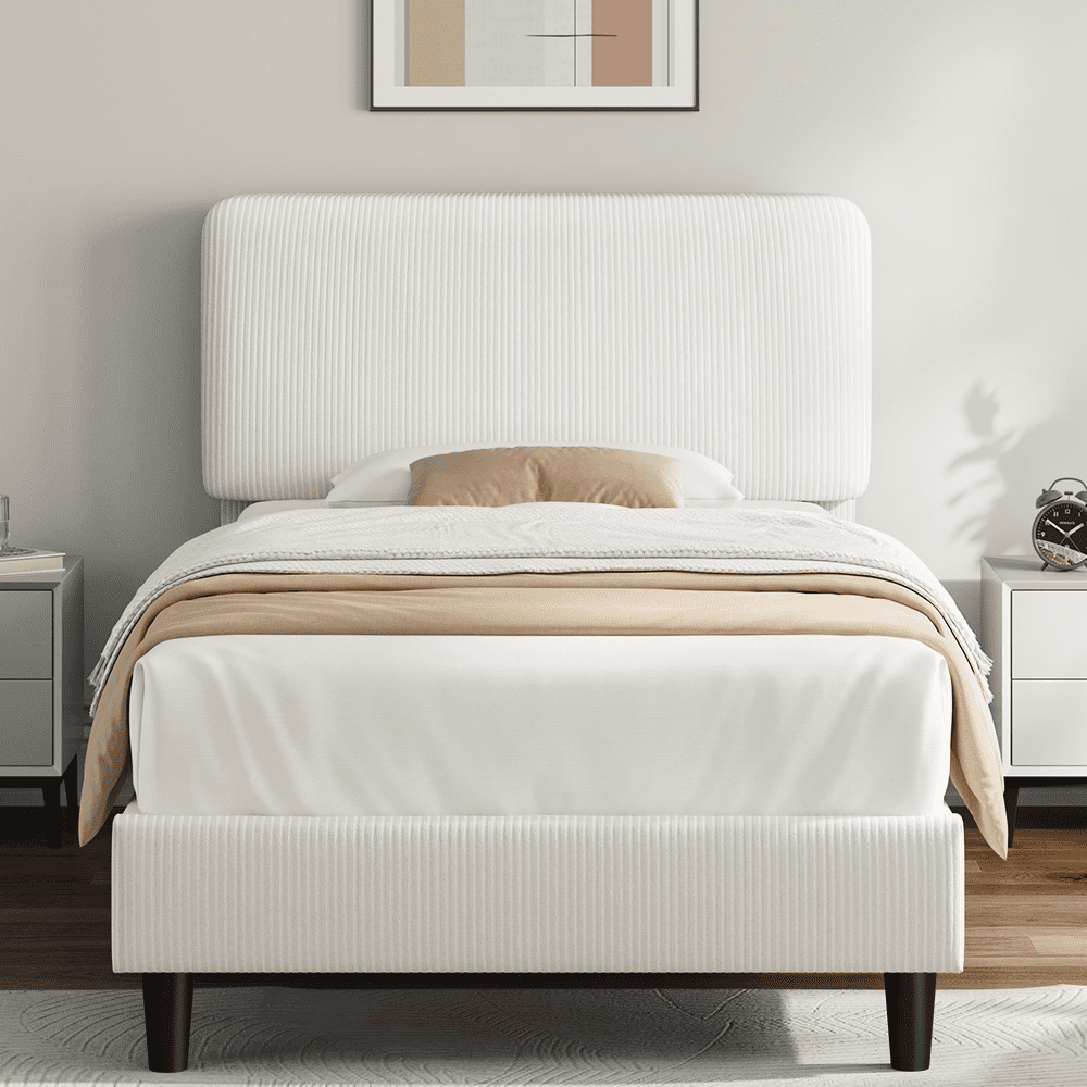 パッドinハードRIBロングスリーブ ホワイト Costway Twin Size Upholstered Bed Frame with Button Tufted