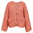 thumbnail image 3 of iHPH7 Cropped Cardigan Sweaters for Women Cable Knit Cardigan Women Long Sleeve Cardigan for Women Sweater Jacket for Women Fall Fashion Knits Clothing Watermelon Red XL, 3 of 8
