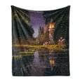 thumbnail image 1 of Landscape Soft Flannel Fleece Throw Blanket, Idyllic Scenery at Night with a Stone Lantern Fireflies and Forest Trees Swamp, Cozy Plush for Indoor and Outdoor Use, 50" x 60", Multicolor, by Ambesonne, 1 of 6