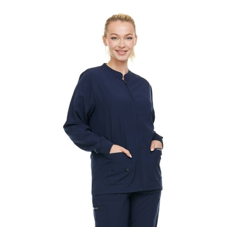 

Heal + Wear Women Scrubs Jacket Long Sleeve Famale Medical with Pockets Regular Fit 4 Way Strech Navy XL