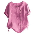 thumbnail image 2 of Pxiakgy t shirts for women Lady Fashion Women Vintage O-Neck Floral Button Shirt Short Sleeves Top Blouse Womens t shirts Hot Pink + L, 2 of 3