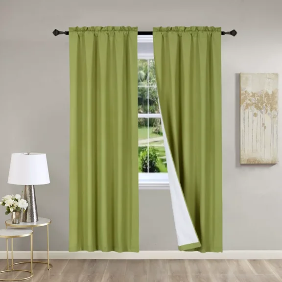 Gorgeous Home Linen 2PC Lime Green Solid Matte Color Window Lined Panel Curtain Rod Pocket 37" Width X 108" Length (each) Panel