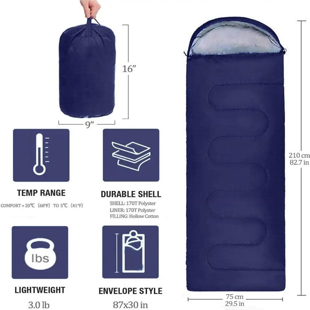 Backpacking Sleeping Bag for Adults Boys and Girls, Cold Weather Kids Sleeping Bag for 3 Season Hiking & Camping, Dark Blue