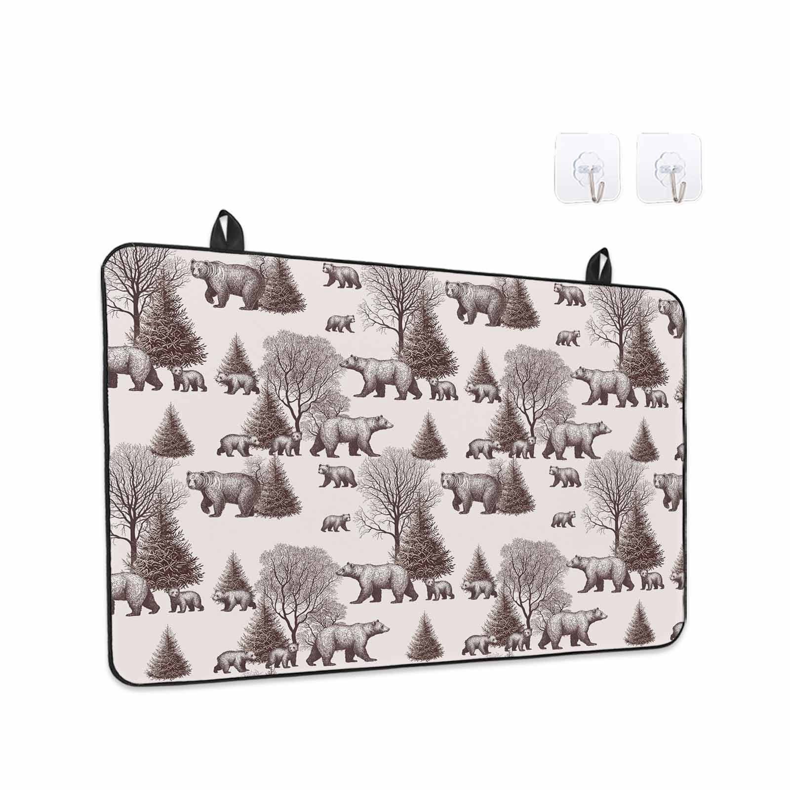Brown Bear Stove Top Cover for Electric Stove, Heat-proof & Non Slip Glass Top Stove Cover Protector, Hunting Bear Forest Wildlife Animals Vintage Kitchen Flat Cooktop Rubber Mat 24x21 Inches