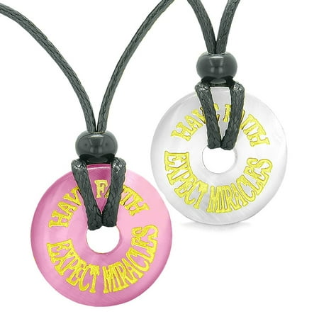 Amulets Have Faith Expect Miracles Love Couples Best Friends Pink and White Simulated Cats Eye