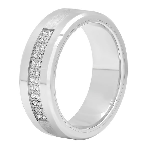 Mens Cobalt & Stainless Steel 1/8ctw White Diamond Wedding Band Ring