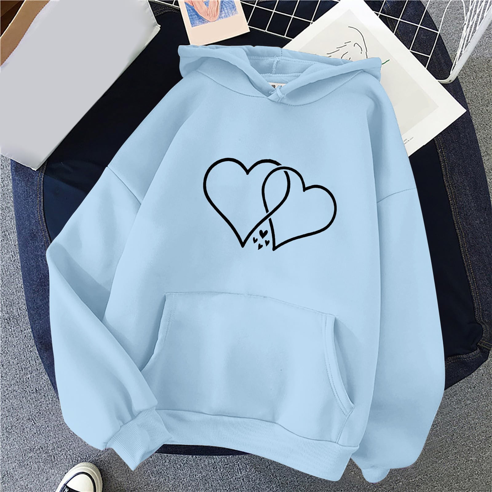 IMENGL Solid color long sleeve 190G Japanese love hoodie, White M