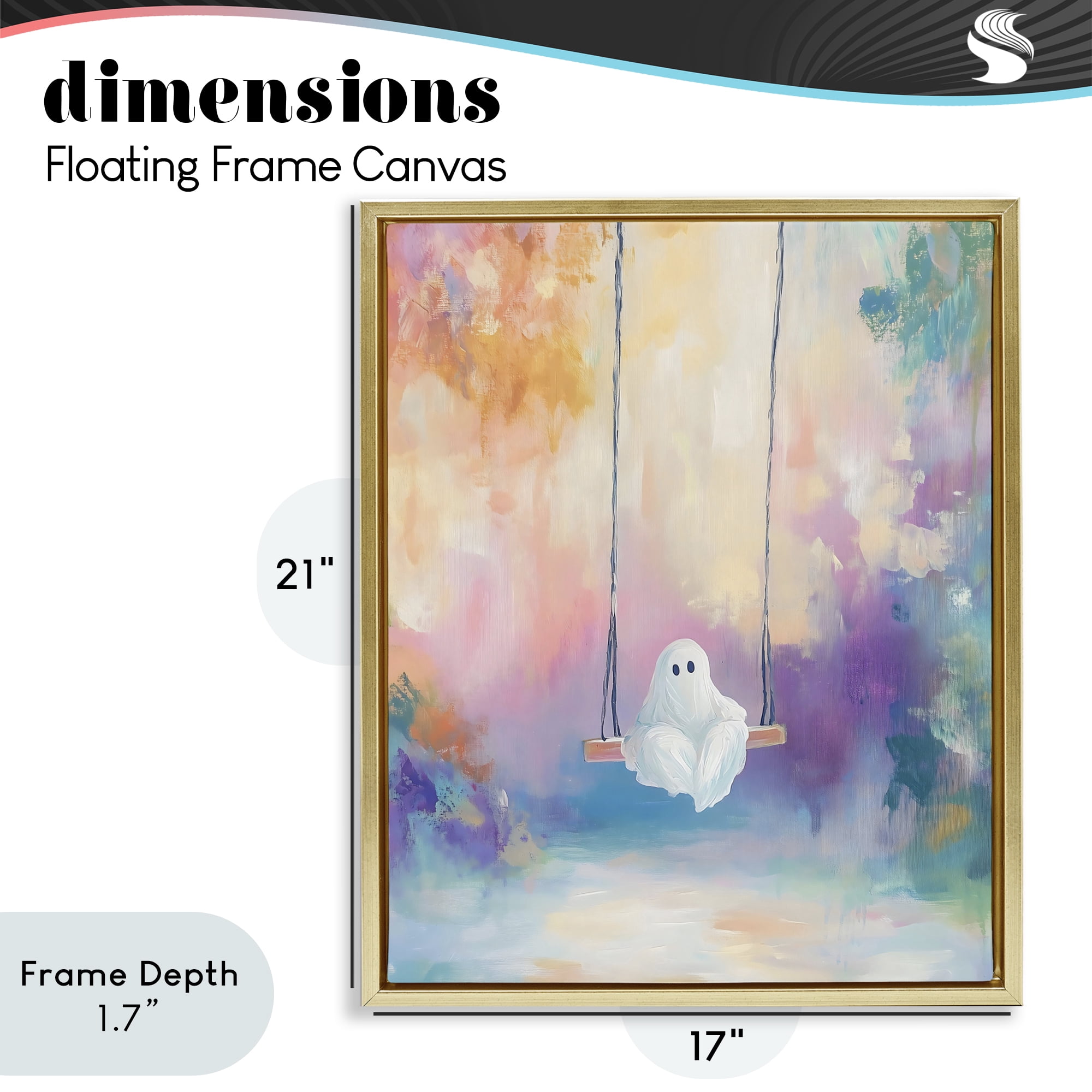 Stupell Industries Watercolor Ghost on Swing Gold Framed Floater Canvas Wall Art, design by The Prints Vibe