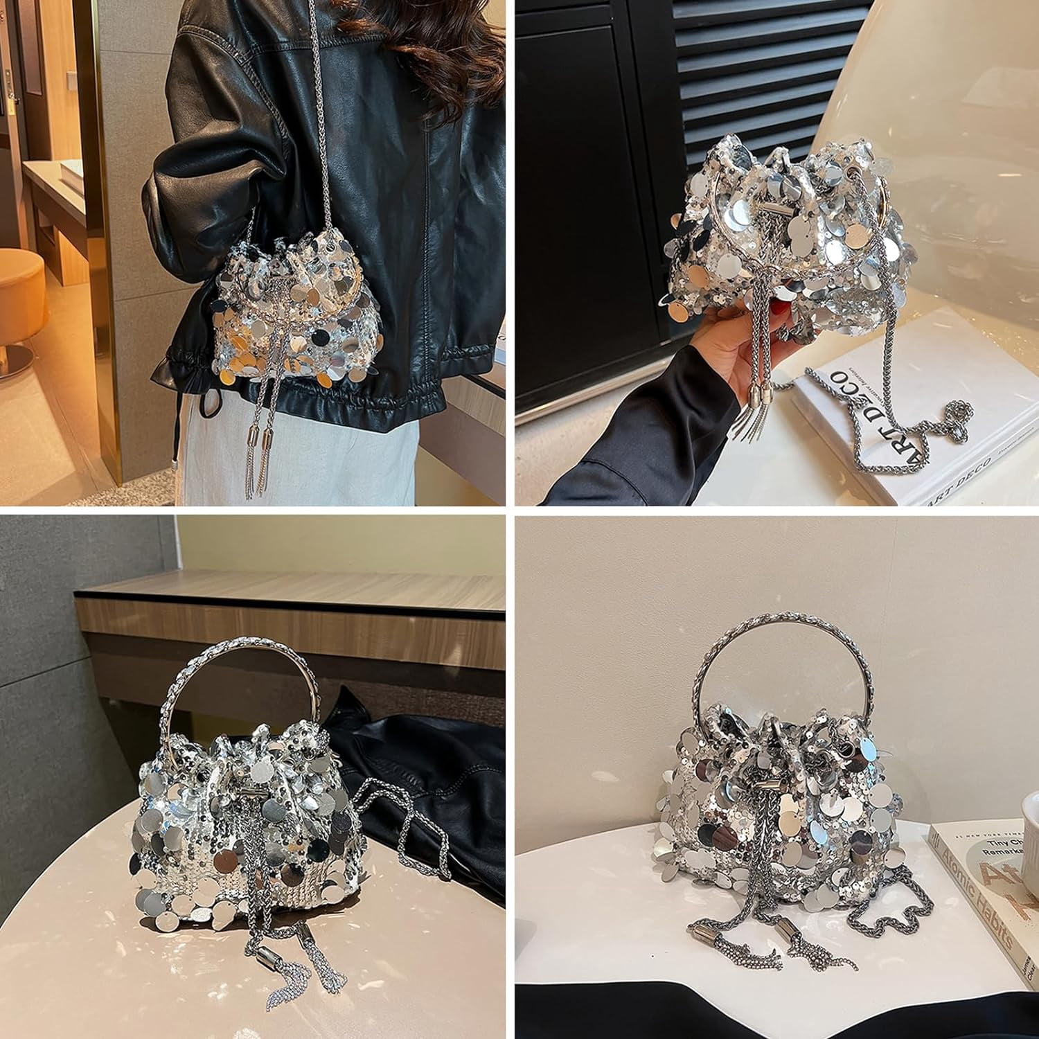 Sparkly Sequin Evening Handbags Purse for Women Glitter Clutch Crossbody Bag for Evening Wedding Party Prom