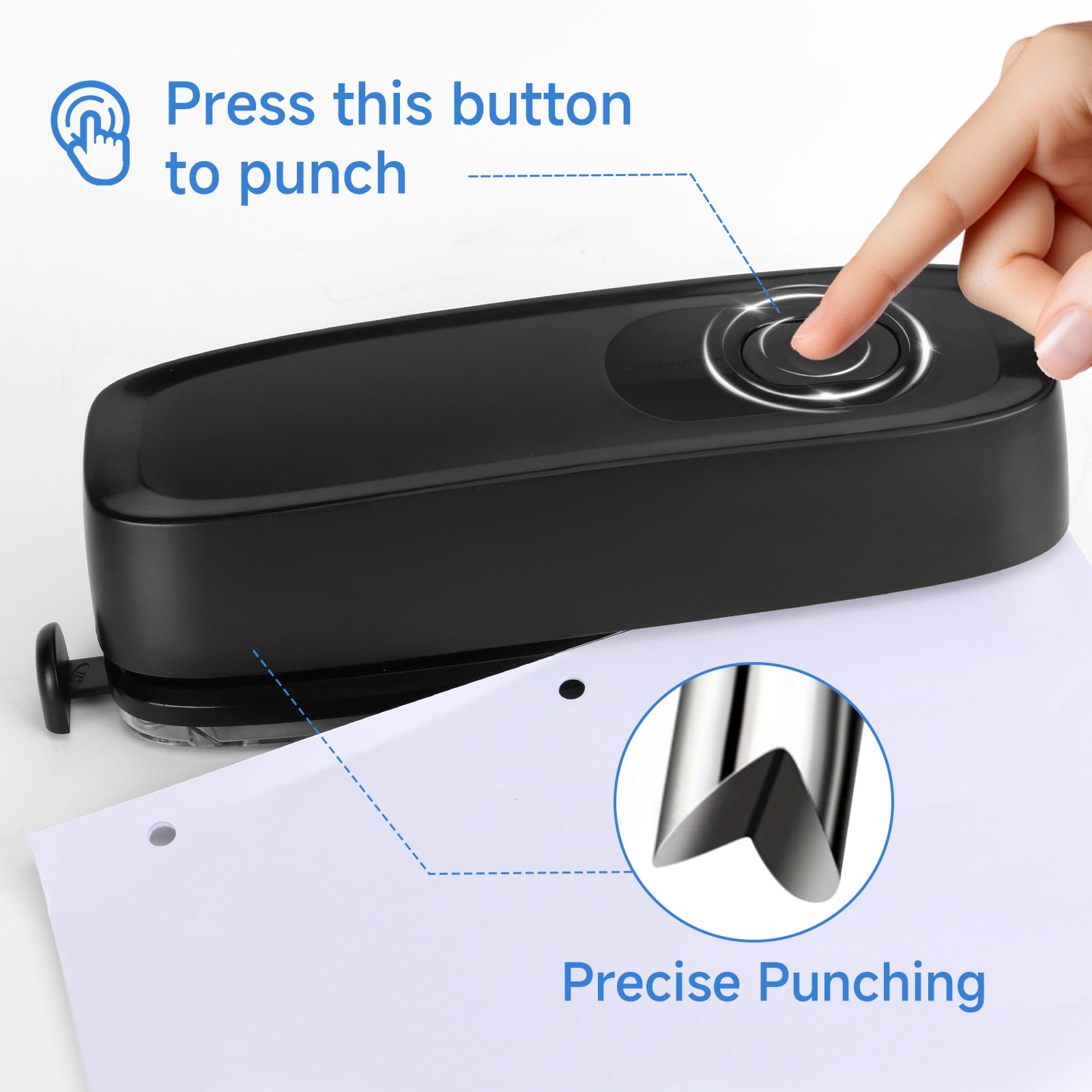 Bocyteopr Electric 3 Hole Punch, Effortless Paper Puncher,20-Sheet Capacity, AC/Battery Powered, 1 Count Included, for Home & Office Use, Black