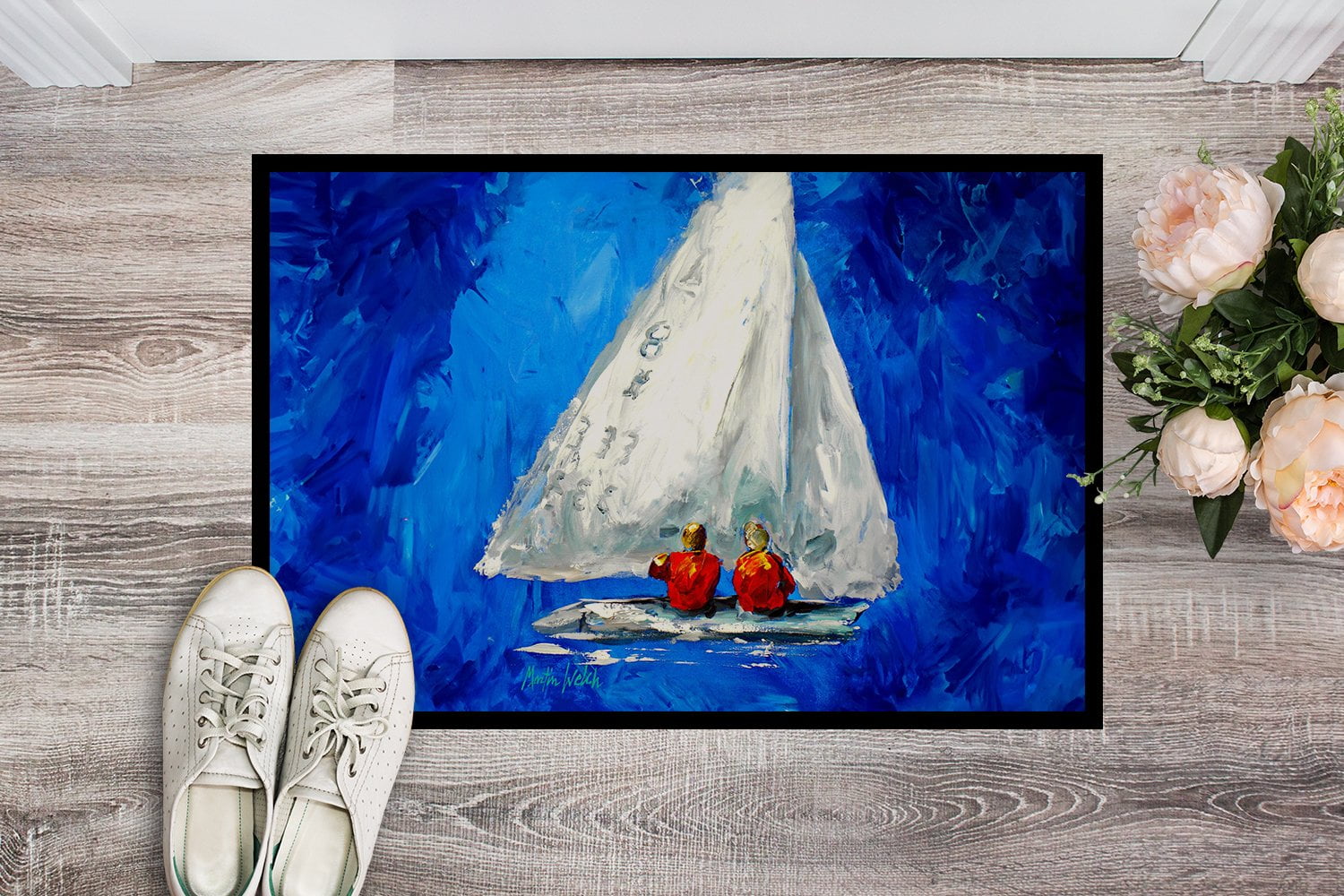 Twos Company Sailboat Doormat 27 in x 18 in