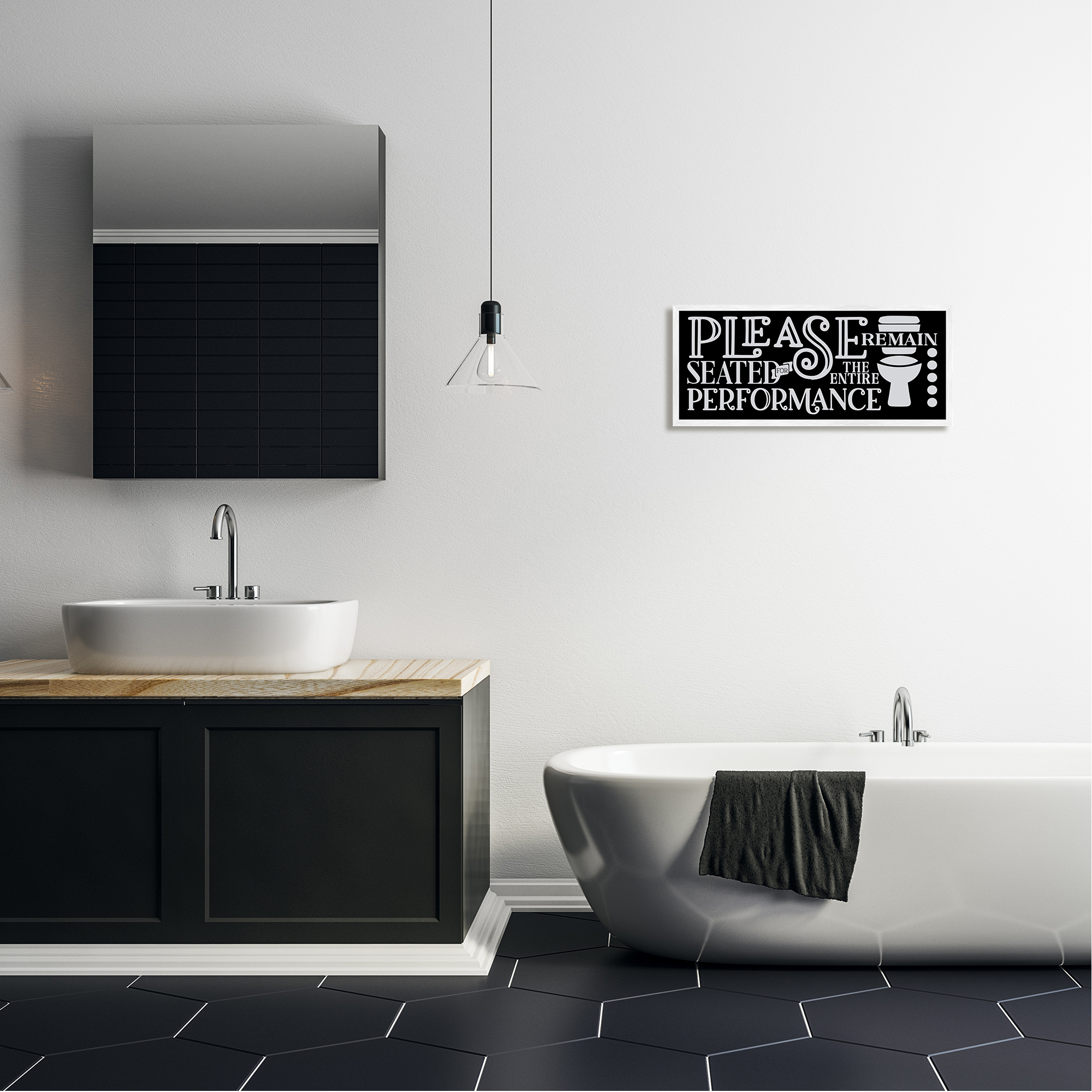 Stupell Industries Please Remain Seated Phrase Typography Painting White Framed Art Print Wall Art, 24 x 10