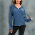thumbnail image 4 of Women's V Neck Knitted Hoodies Sweatshirts Solid Color Long Sleeve Drawstring Lightweight Pullover Blouses Tops, 4 of 5