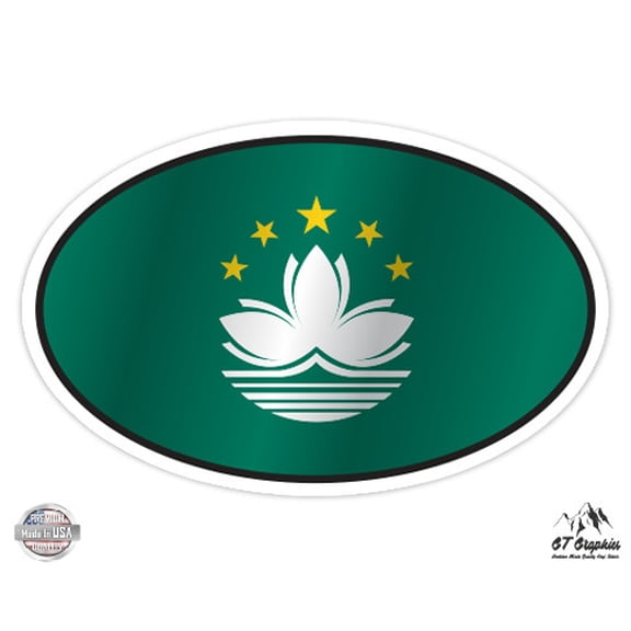 Macau Flag Oval - 5" Vinyl Sticker - For Car Laptop I-Pad - Waterproof Decal