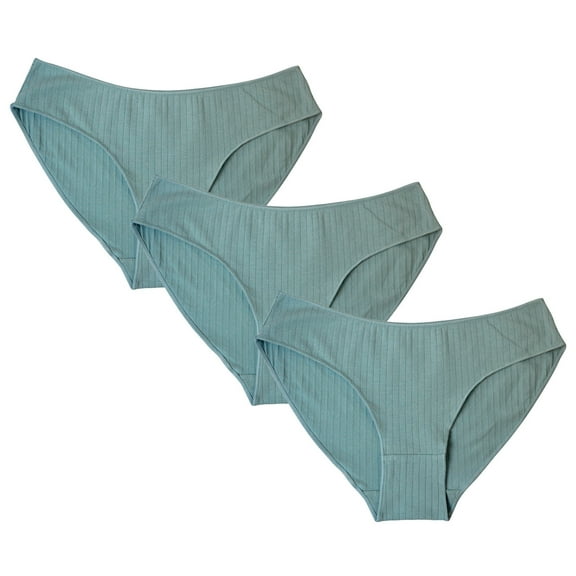 Cotton Underwear for Women 3 Pack Bikini Thongs Casual Mid Rise High-Cut Stretchy Comfort Hipster Briefs Ladies Soft Solid Color Basic Panties