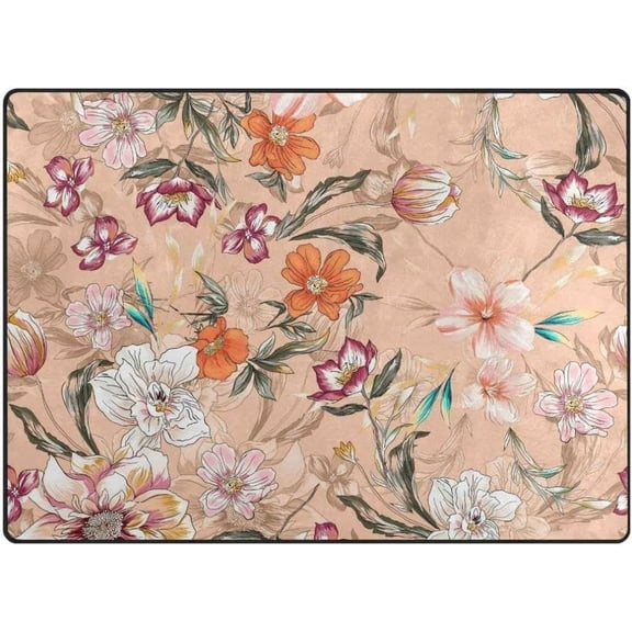 Coolnut Elegant Flowers Area Rug, 4'x5' Pet & Child Friendly Carpet for Living Room Bedroom Dining Room,Indoor Outdoor Soft Rug Washable Non Slip Comfortable Area Rug