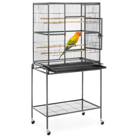 Iron Birdcage - Best Choice Products 53in Portable Iron Pet Parrot Bird Cage w/ Rolling Stand, 2 Wooden Perches, 4 Feeding Bowls & Doors