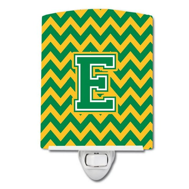 Carolines Treasures CJ1059-ECNL Letter E Chevron Green & Gold Ceramic Night Light