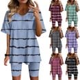 thumbnail image 2 of QATAINLAV Striped 2 Piece Outfits for Women Summer Short Sleeve Pullover Shirt and Bike Shorts Tracksuit Loose V Neck Tshirt 2024 Casual Sleepwear Sets Best Sales Today Hot Pink XL, 2 of 6