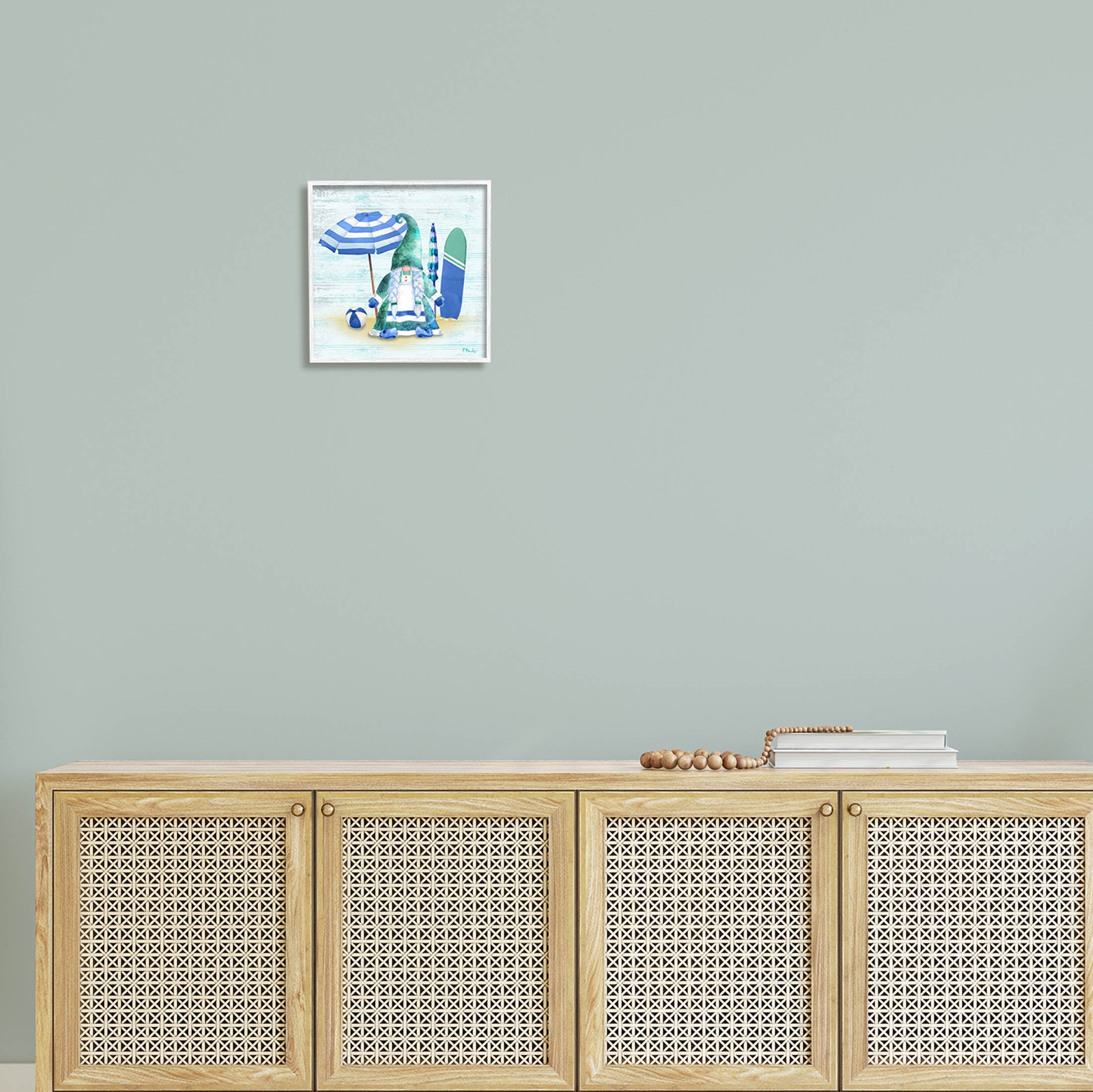 Stupell Industries Coastal Gnome Braided Summer Surfer Graphic Art White Framed Art Print Wall Art, Design by Paul Brent