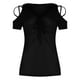thumbnail image 5 of Camiseta de manga corta de Color sólido con hombros descubiertos y tirantes cruzados con lazo y cuello en V para mujer Pompotops hkajfhjk461778, 5 of 6