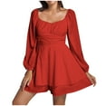 thumbnail image 1 of Womens Solid Jumpsuit Long Turtle Neck Long Sleeve Ruffle Layer Tie Workout Jumpsuits for Women Mini Short Romper Jumpsuit, 1 of 9