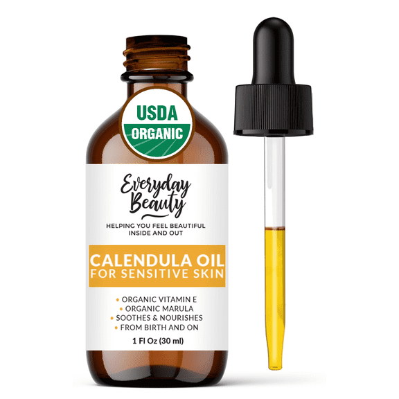 Organic Calendula Oil For Sensitive Skin -1 fl oz - USDA Certified & All Natural by Everyday Beauty