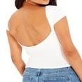 thumbnail image 3 of Backless Crop Tops for Women Summer Solid Color Short Sleeve Slim Fit T Shirt Basic Vest 2000s Clothes Clubwear, 3 of 5