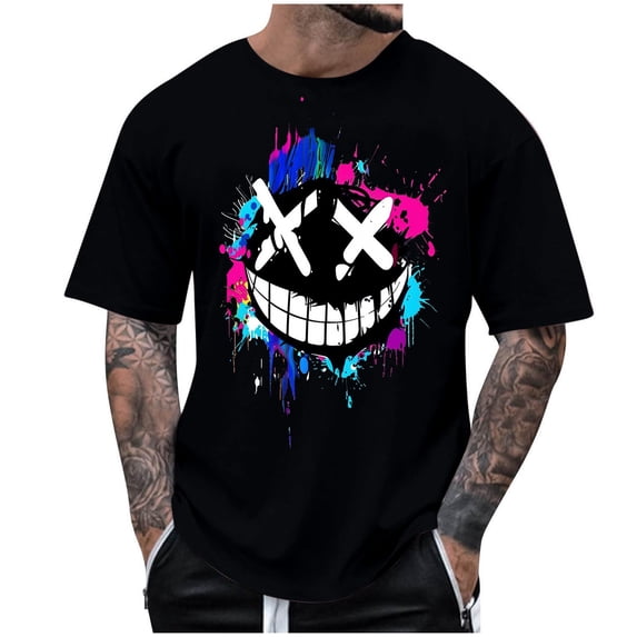 Yaoyar Men's Halloween Graphic Crewneck Short Sleeve T-Shirt Spooky Skull Pumpkin Bat Print Casual Lightweight Tee for Party