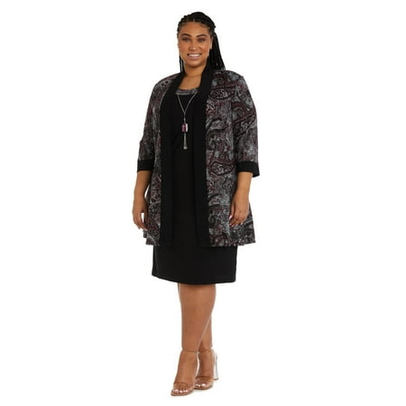 Two-Piece Printed Jacket and Dress Set - Plus
