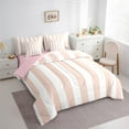 thumbnail image 3 of Manfei Lightpink White Striped 7-Piece Bedding Comforter Set,Minimalism Geometric Stripes King Bedding Sets,Geometric Lines Bed Sheets For Girls Boys,Super Cozy Room Decor Reversible, 3 of 8