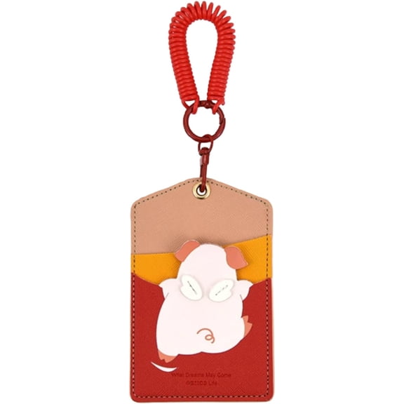 ID Badge Holder with Keychain & 3 Card Slots - Cartoon Animal Design for Professionals and Students