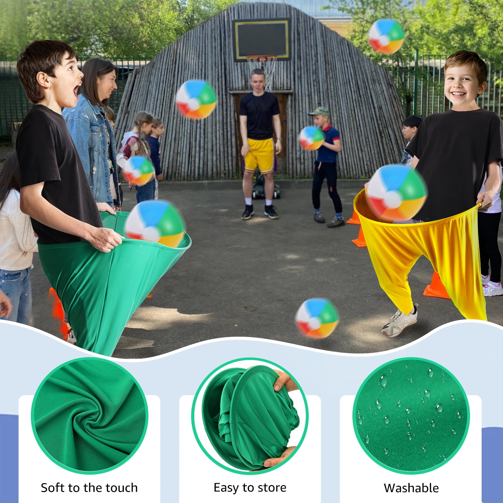 Threns Granny Pants Yard Game Easter Games Set Outdoor Tossing Games for Adults Family Easter Carnival Party Reunion Gathering,2 Colorful Pants,10 Bouncy Balls,2 Air Pumps,2 Flags