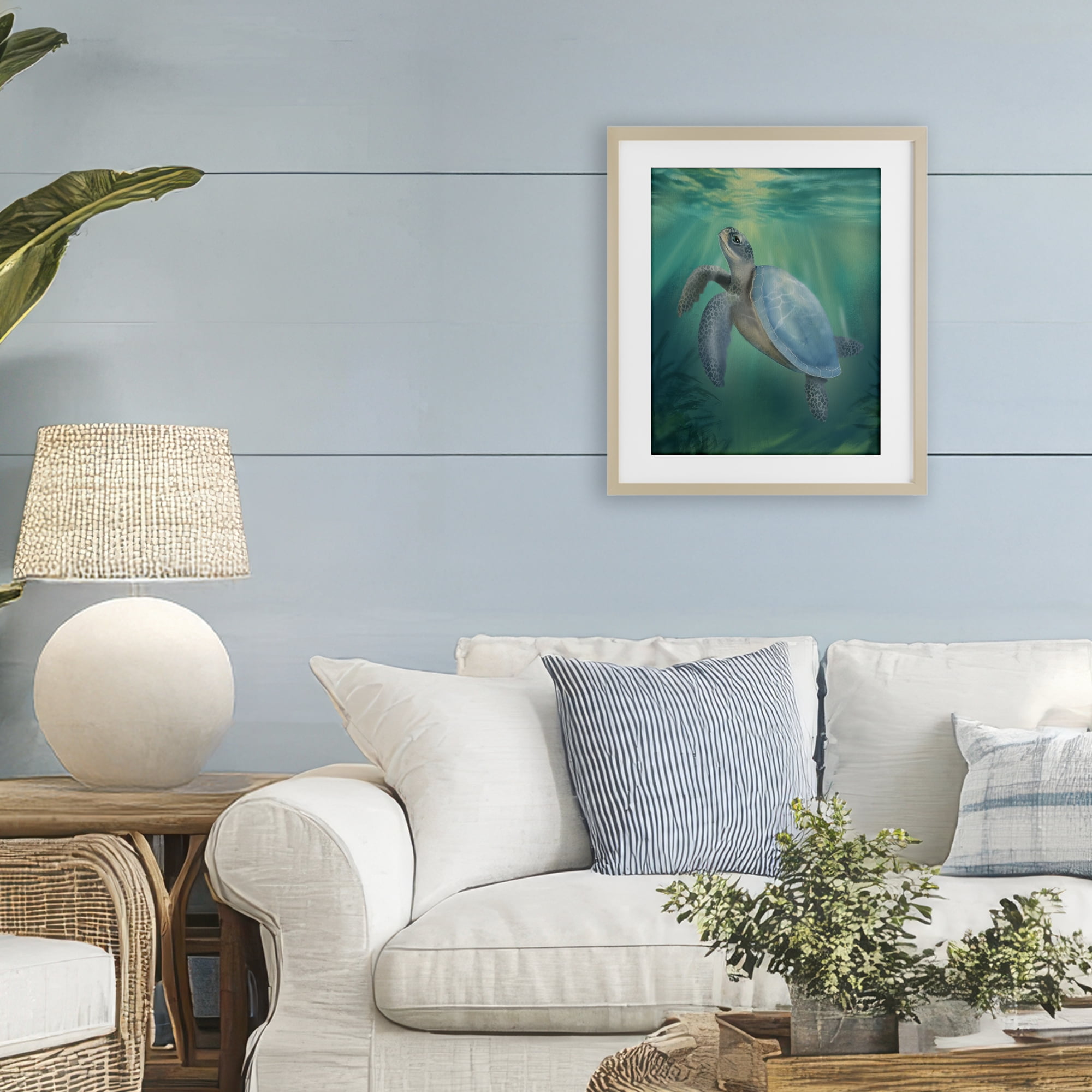 Stupell Industries Coastal Beach Sea Turtle Birch Framed Print Under Glass, design by Matthew Piotrowicz