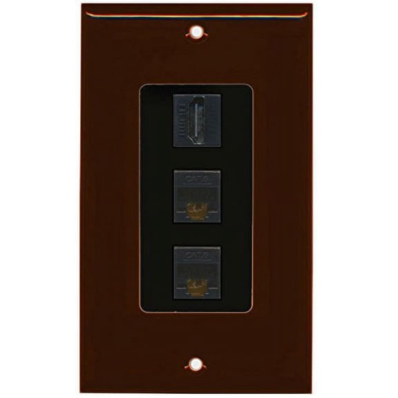 RiteAV - 1 Port HDMI 2 Port Cat6 Ethernet Decorative Wall Plate - Brown/Black