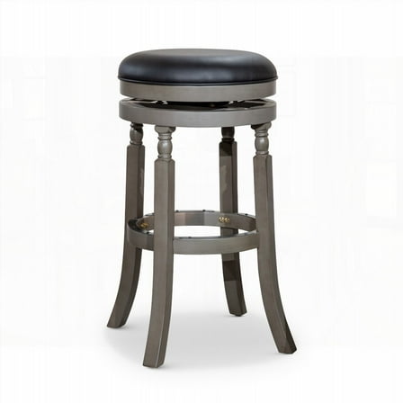 30" Bar Stools - Weathered Gray, Black Leather - Set of 4, Industrial Style