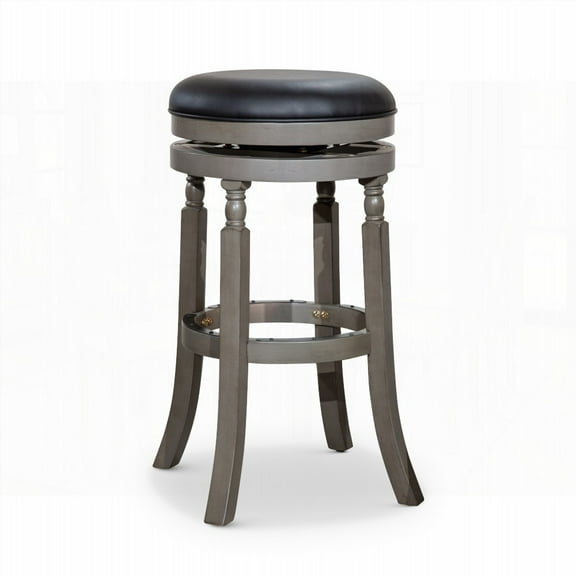 30" Bar Stools - Weathered Gray, Black Leather - Set of 4, Industrial Style