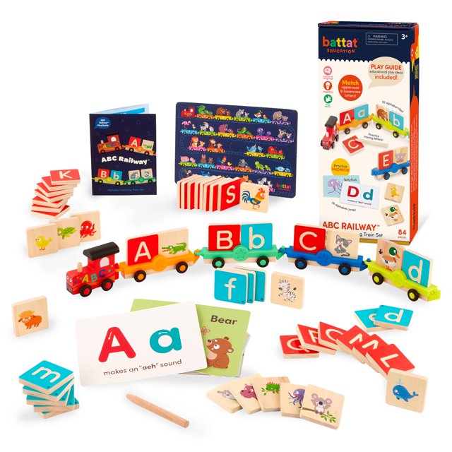Set de tren con letras de madera Battat Education, 84 piezas, más de 3 años