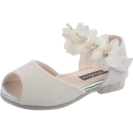 

Girls Sandals Shoes Rhinestone Flower Shoes Low Heel Flower Wedding Party Dress Pump Shoes Princess Shoes for Kids