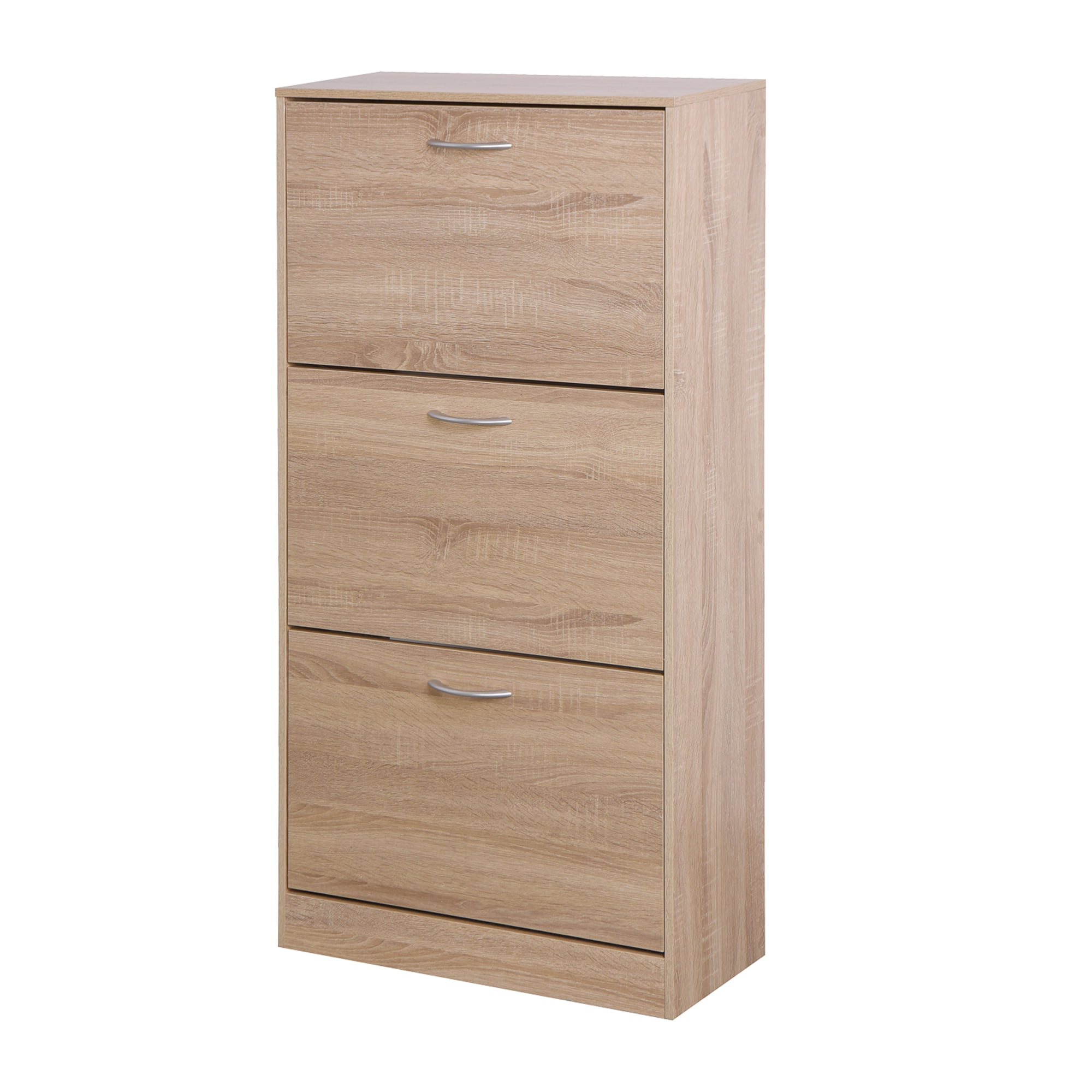 Kadyn Wooden 3-Drawer Shoe Cabinet for Entryway, White Freestanding Shoe Rack Storage Organizer with 2 Flip Doors, Wood Color Kadyn Wooden 3-Drawer Shoe Cabinet for Entryway, White Freestanding Shoe Rack Storage Organizer with 2 Flip Doors, Wood Color