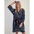 thumbnail image 5 of Women'S V-Neck Long Sleeve Printed Short Dress Loose Casual Bohemian Style Mini Beach Dress Blue L, 5 of 9