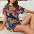 thumbnail image 4 of Xecao Colorful Gecko Jungle Art Pattern Women's Short Sleeve Pajama Set Soft Sleepwear Lounge Set with Button Front Top and Drawstring Shorts with Pockets-Large, 4 of 6
